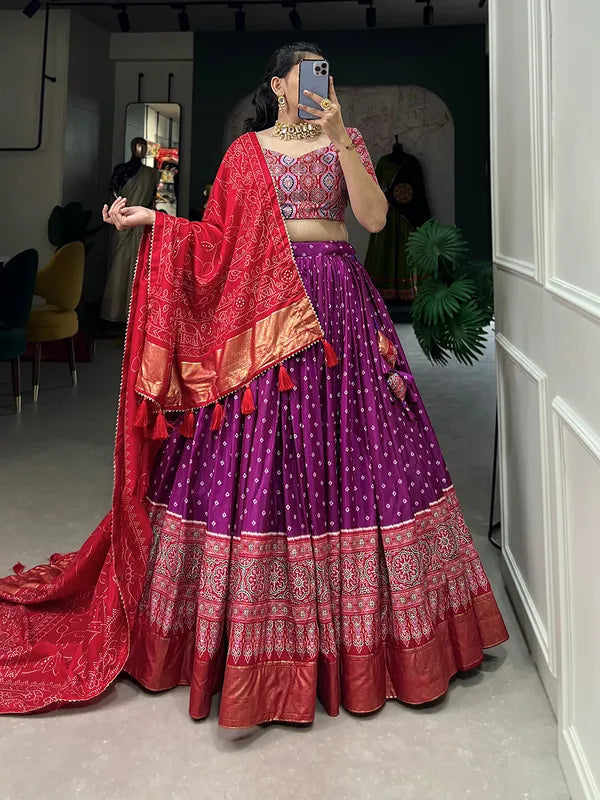 Purple Dola Silk Patola Print Traditional Lehenga Choli