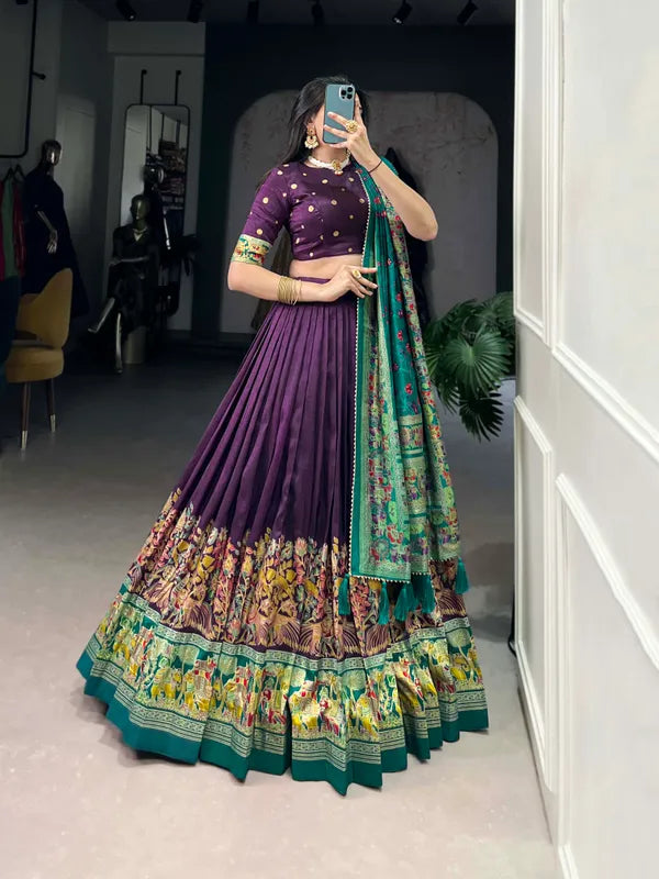 Purple Tussar Silk Patola Print Trendy Lehenga Choli