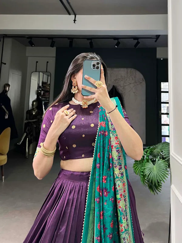 Purple Tussar Silk Patola Print Trendy Lehenga Choli