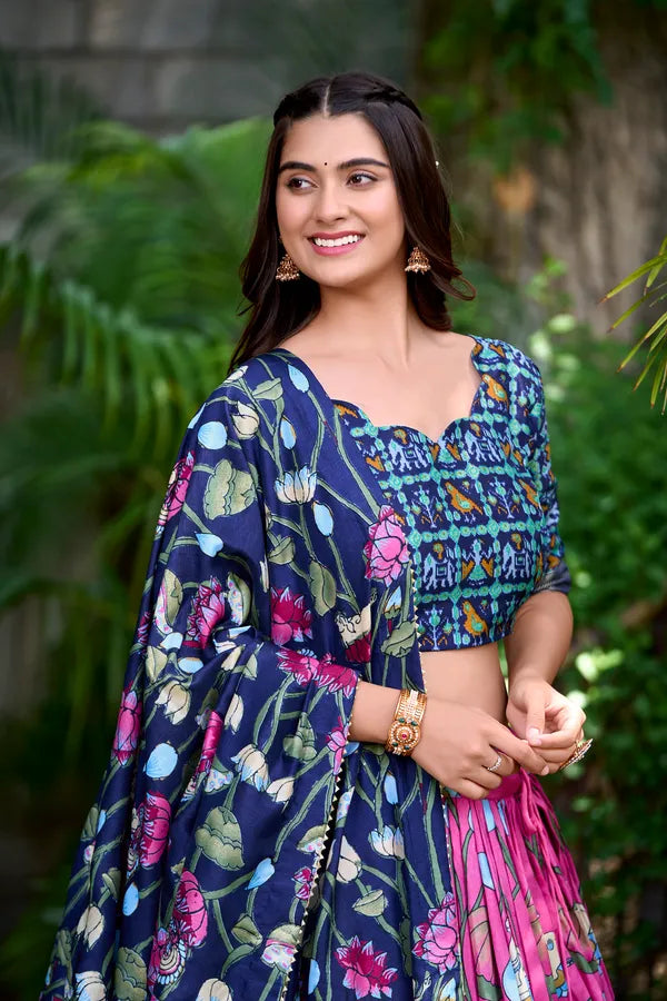 Pink Tussar Silk Patola Print Trendy Lehenga Choli