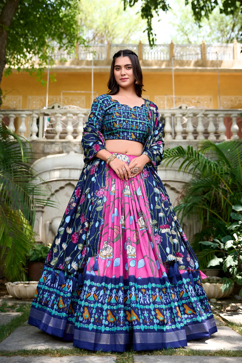 Pink Tussar Silk Patola Print Trendy Lehenga Choli