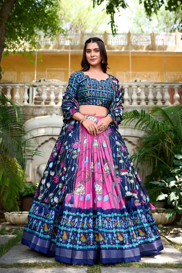 Pink Tussar Silk Patola Print Trendy Lehenga Choli