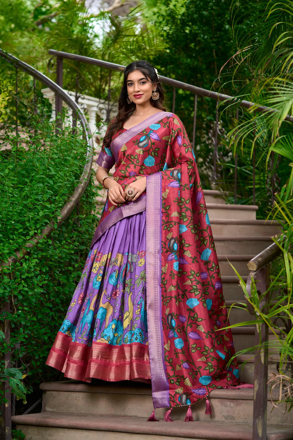 Lavender  Color Dola Silk Designer Kalamkari Print Lehenga Choli