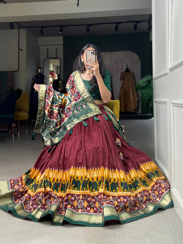 Maroon Dola Silk Patola Print Traditional Lehenga Choli