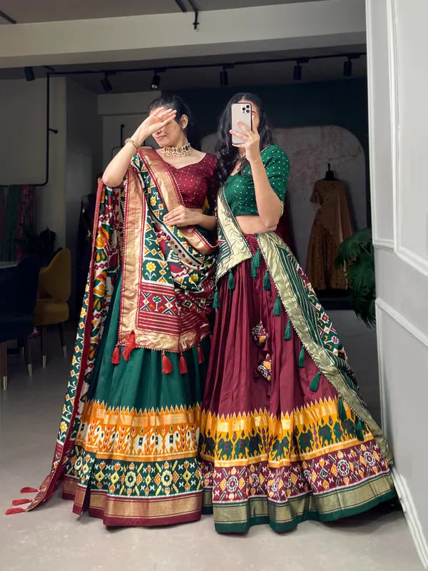 Green Dola Silk Patola Print Traditional Lehenga Choli