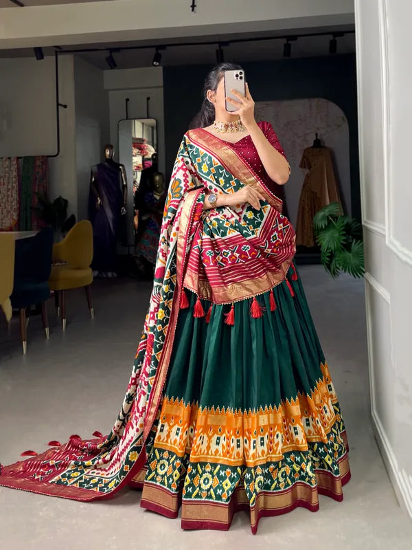 Green Dola Silk Patola Print Traditional Lehenga Choli