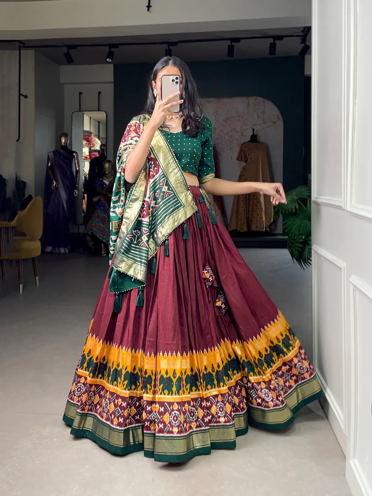 Maroon Dola Silk Patola Print Traditional Lehenga Choli