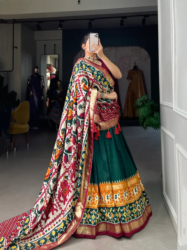 Green Dola Silk Patola Print Traditional Lehenga Choli