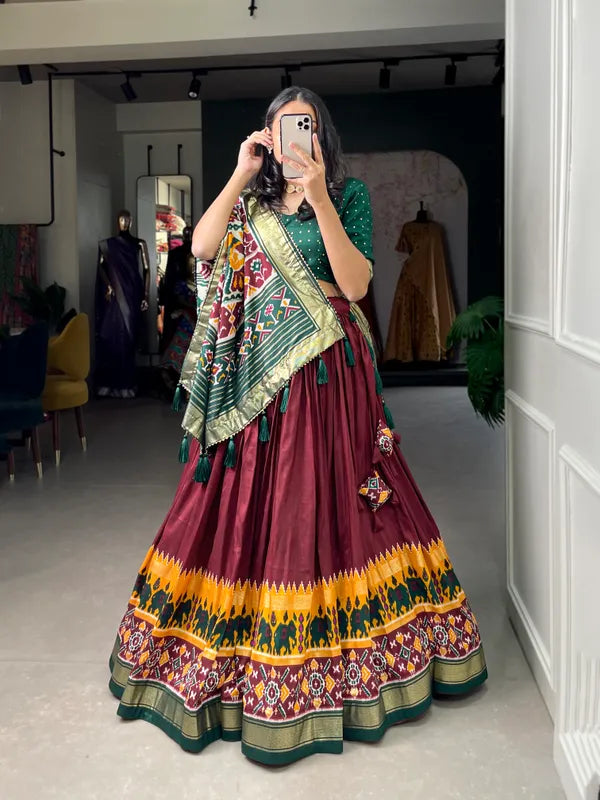 Maroon Dola Silk Patola Print Traditional Lehenga Choli