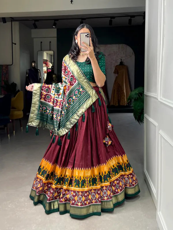 Maroon Dola Silk Patola Print Traditional Lehenga Choli