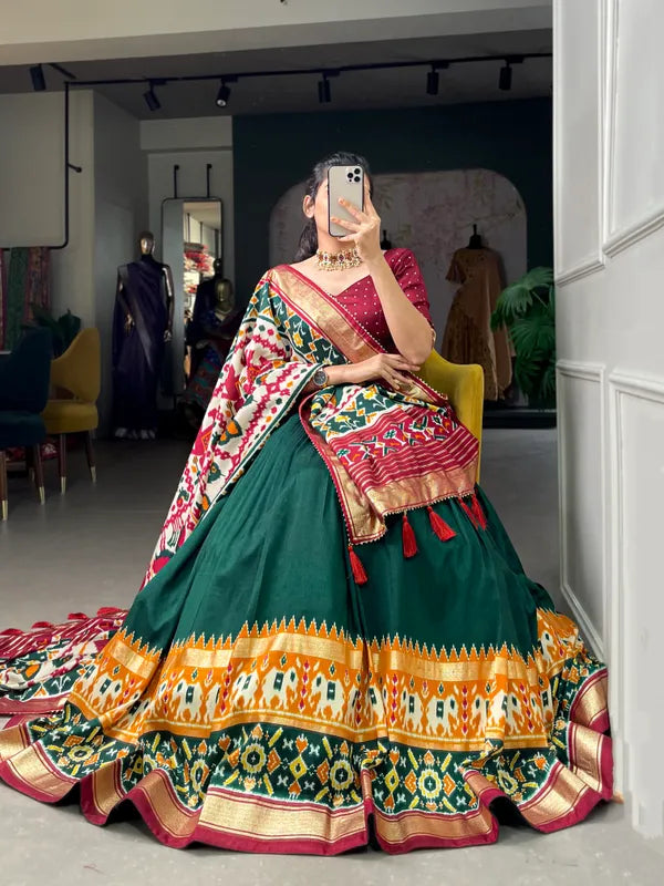 Green Dola Silk Patola Print Traditional Lehenga Choli