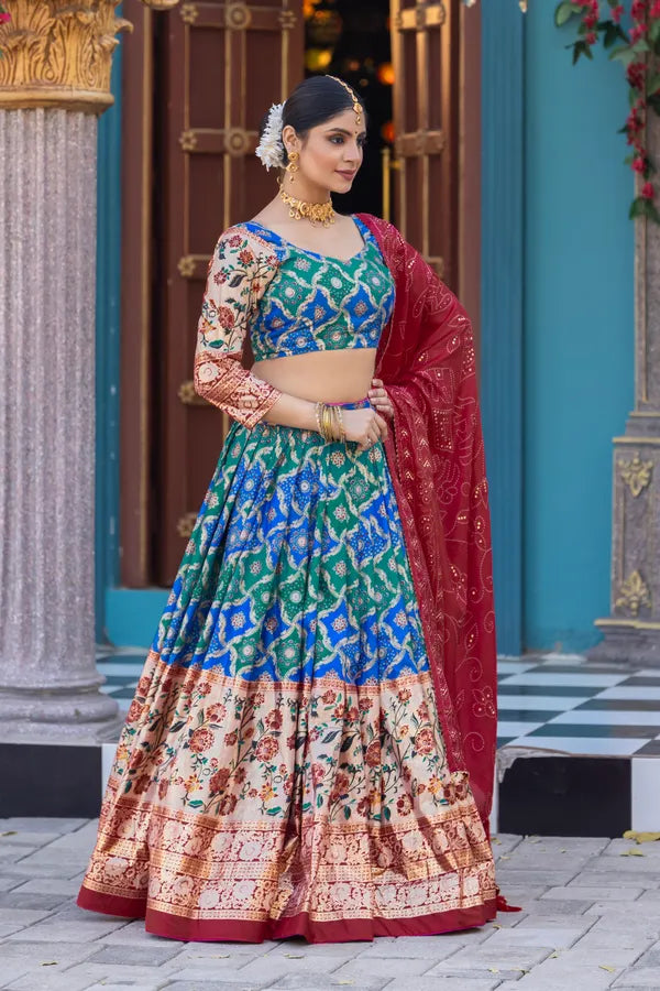 Firoji Firozi Dola Silk Lehenga Choli With Heavy Embroidery On Dupatta