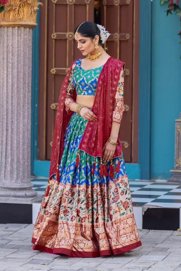 Firoji Firozi Dola Silk Lehenga Choli With Heavy Embroidery On Dupatta