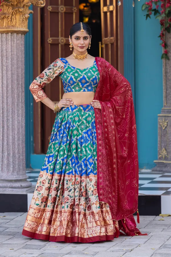 Firoji Firozi Dola Silk Lehenga Choli With Heavy Embroidery On Dupatta