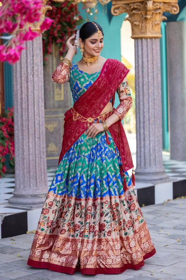 Firoji Firozi Dola Silk Lehenga Choli With Heavy Embroidery On Dupatta