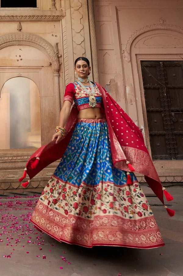 Firoji Dola Silk Lehenga Choli With Heavy Embroidery On Dupatta