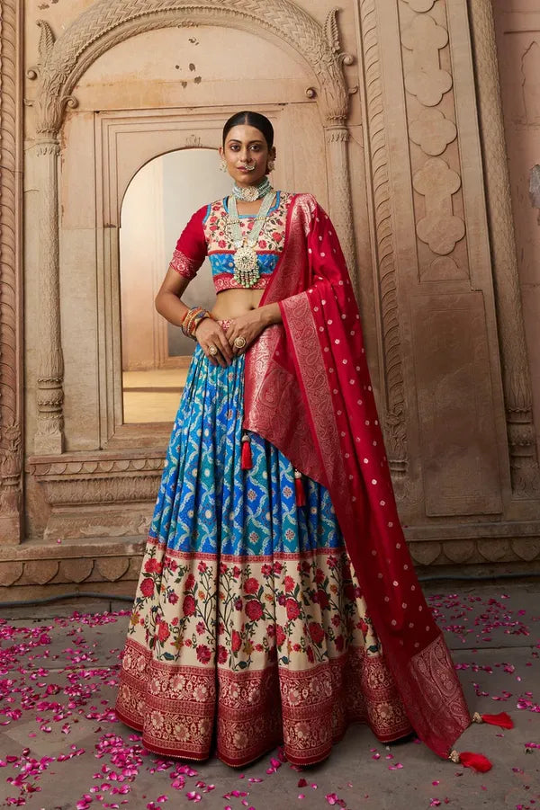 Firoji Dola Silk Lehenga Choli With Heavy Embroidery On Dupatta