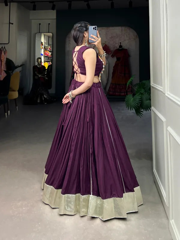 Wine Rayon Lehenga And Gamthi Work Blouse For Navratri