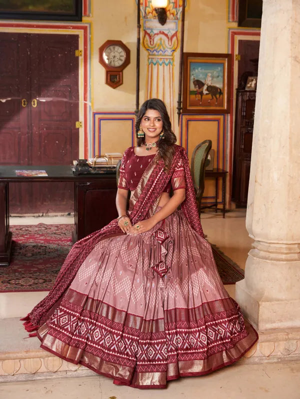 Maroon Color Silk Lehenga Choli With Patola Print Dupatta
