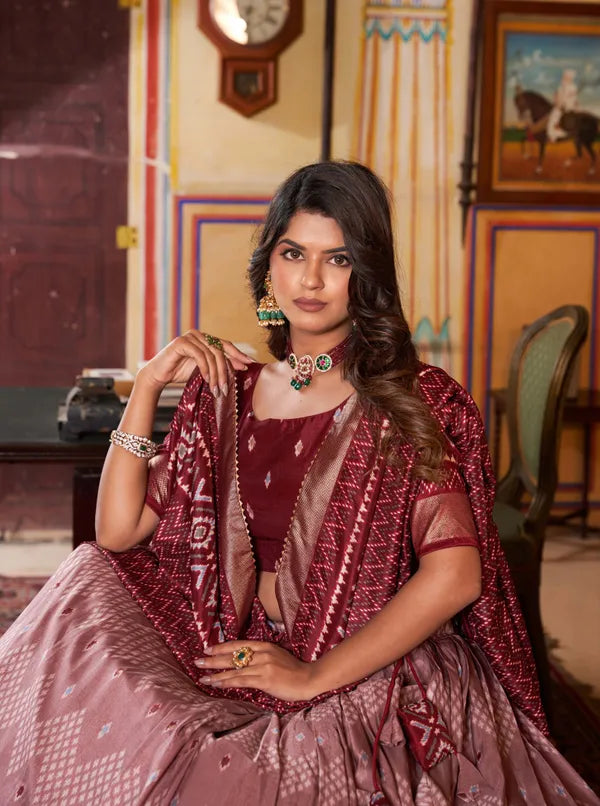 Maroon Color Silk Lehenga Choli With Patola Print Dupatta
