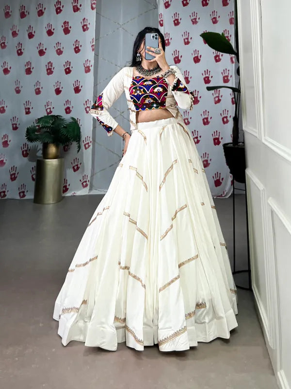 Multicolor Rayon Lehenga And Gamthi Work Blouse For Navratri