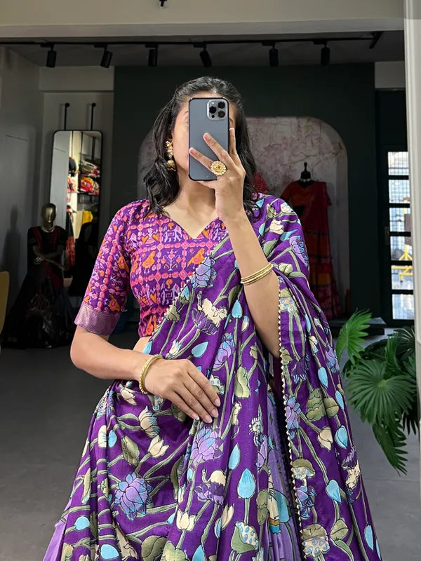 Lavender  Tussar Silk Luvendar Fabulously Patola Printed Stitched Lehenga & Blouse With Dupatta