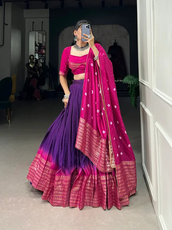 Purple Lovely Dolla Silk Bandhani Print Lehenga Choli With Dupatta