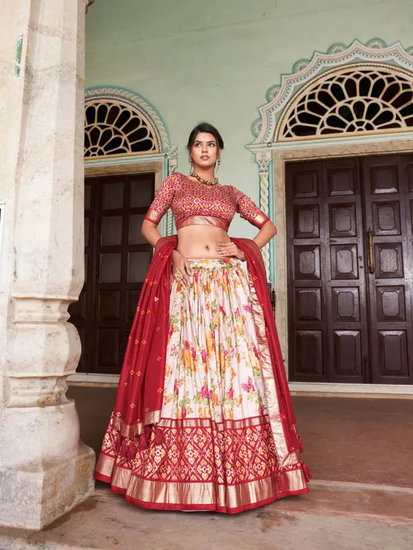 Red Patola Print Traditional Lehenga Choli (Flower Red)