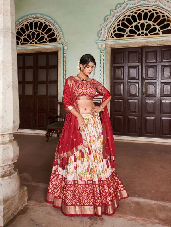 Red Patola Print Traditional Lehenga Choli (Flower Red)