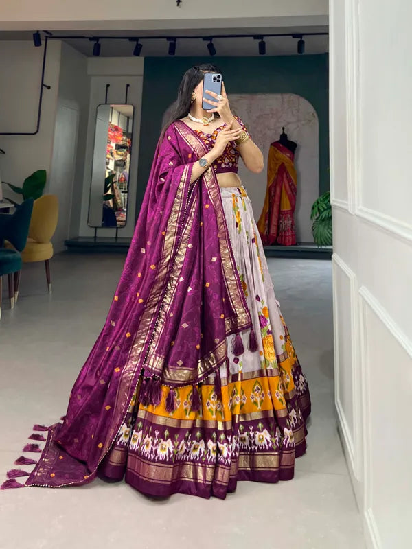 Wine Navratri Special Wine Color Patola Print Lehenga Choli
