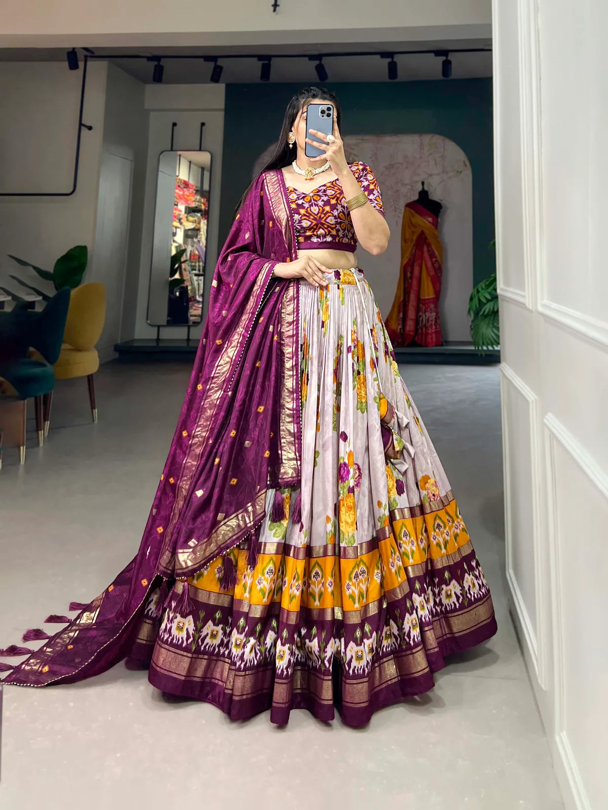 Wine Navratri Special Wine Color Patola Print Lehenga Choli