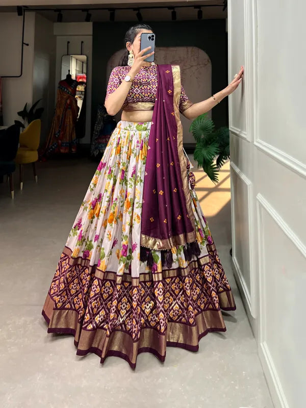 Wine Dola Silk Wine Patola Print Traditional Lehenga Choli (Flower Wine)