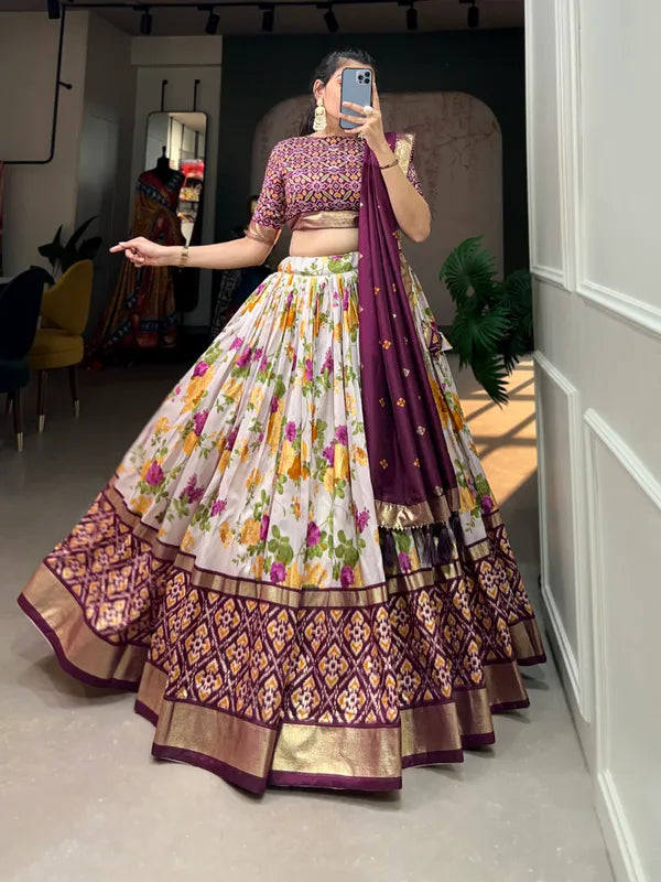 Wine Dola Silk Wine Patola Print Traditional Lehenga Choli (Flower Wine)