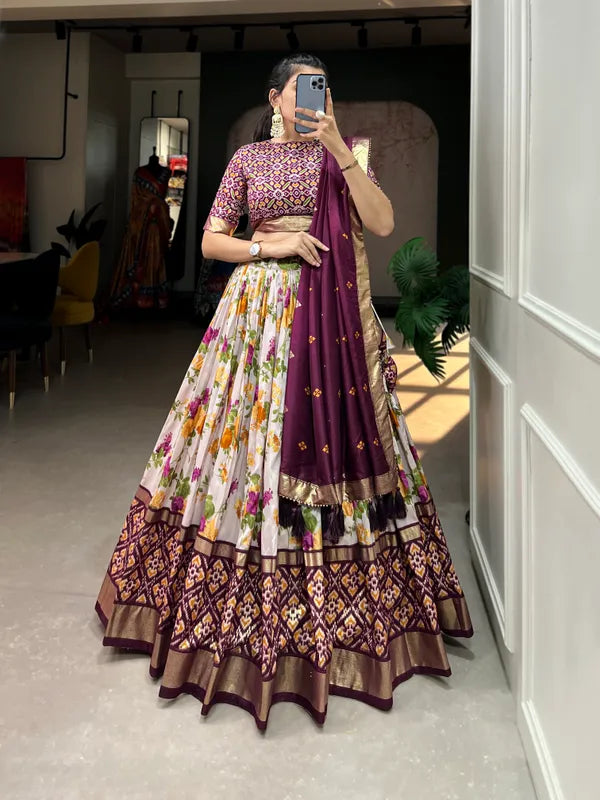 Wine Dola Silk Wine Patola Print Traditional Lehenga Choli (Flower Wine)