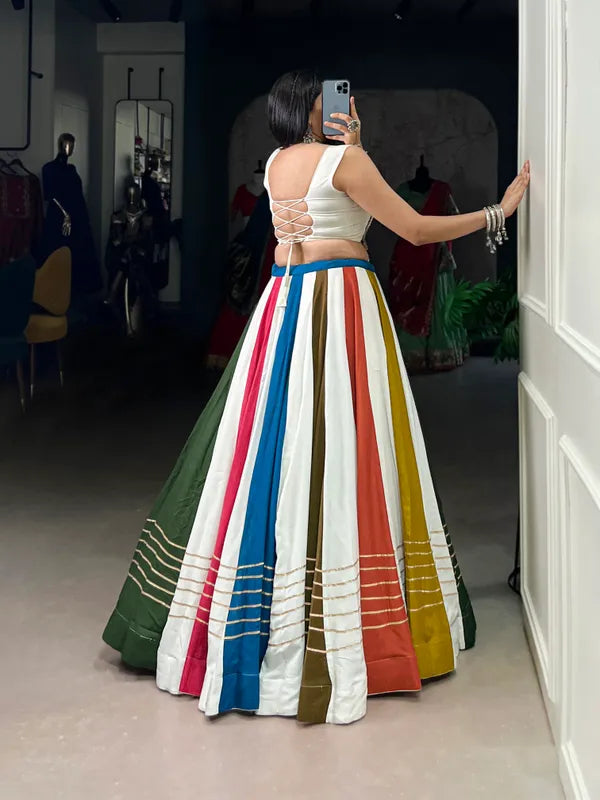 Multicolor Rayon Lehenga And Gamthi Work Blouse For Navratri Festive Fashion At Its Best