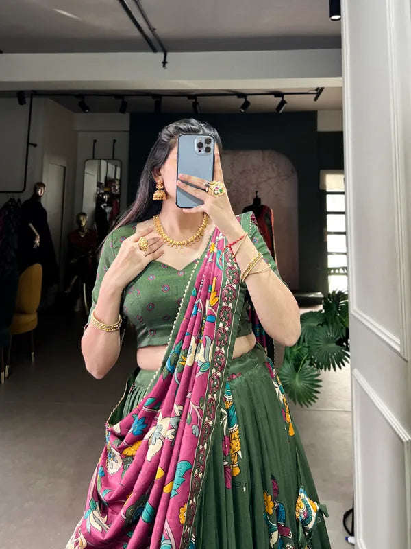 Green Tussar Silk Patola Print Trendy Lehenga Choli In Green