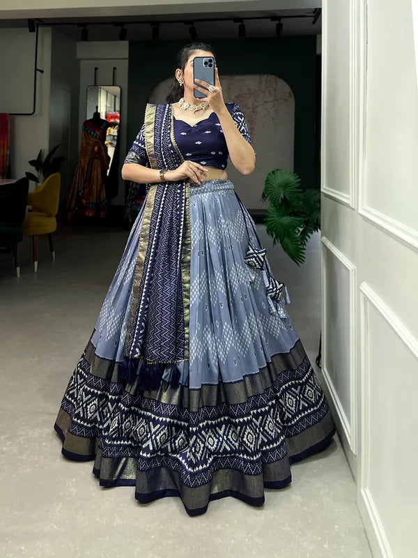 Navy Blue Dola Silk Patola Print Traditional Lehenga Choli