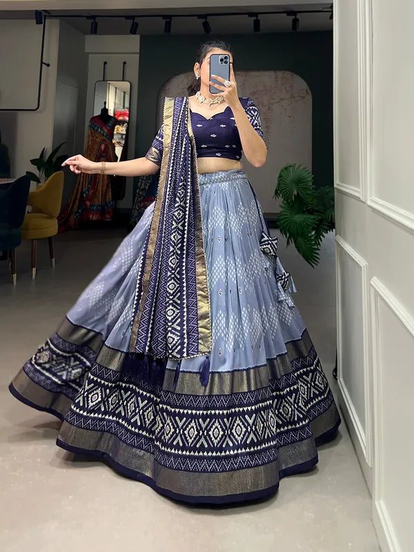 Navy Blue Dola Silk Patola Print Traditional Lehenga Choli