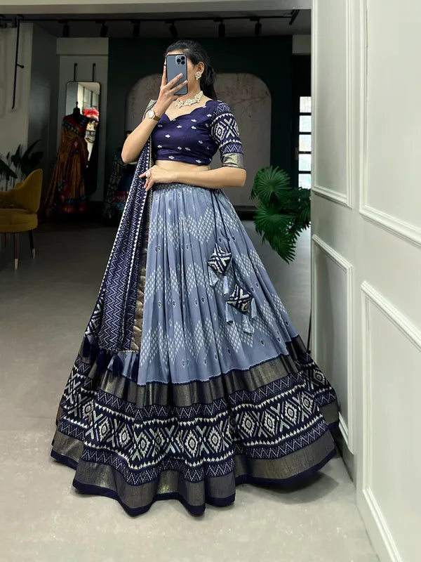 Navy Blue Dola Silk Patola Print Traditional Lehenga Choli