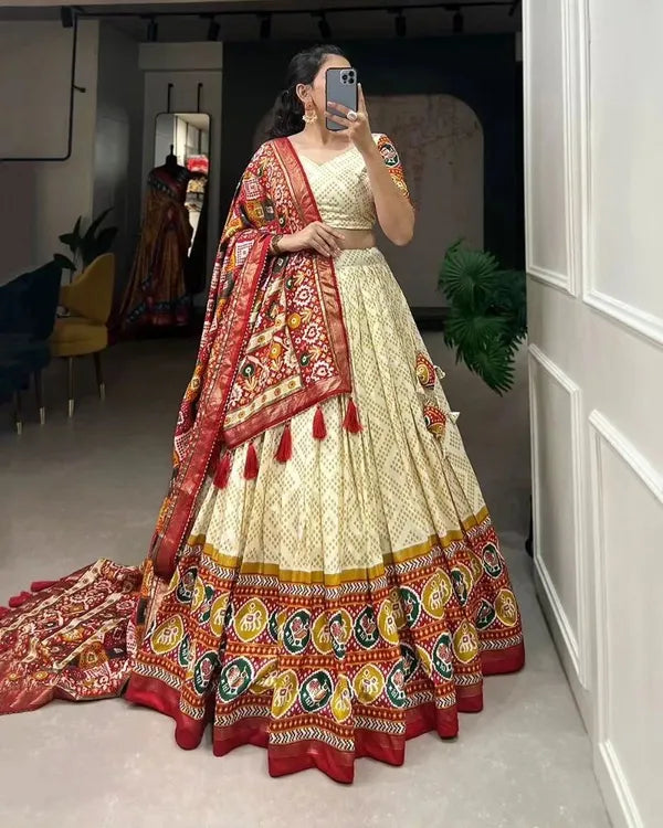 White Navratri Special White Color Patola Print Lehenga Choli