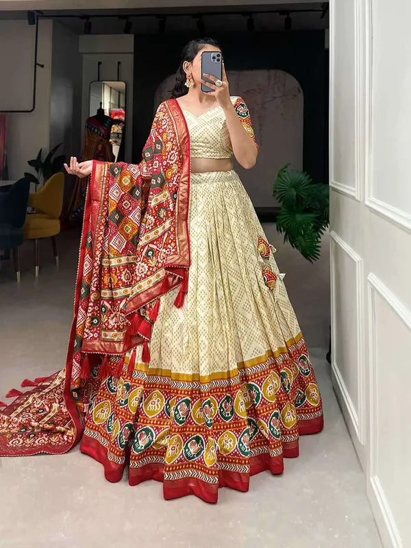 White Navratri Special White Color Patola Print Lehenga Choli