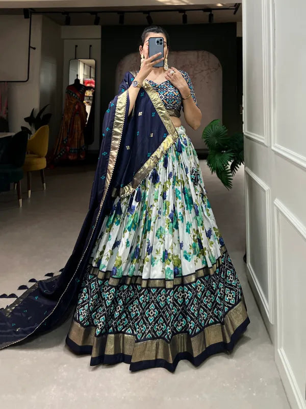 Navy Blue Dola Silk Blue Patola Print Traditional Lehenga Choli
