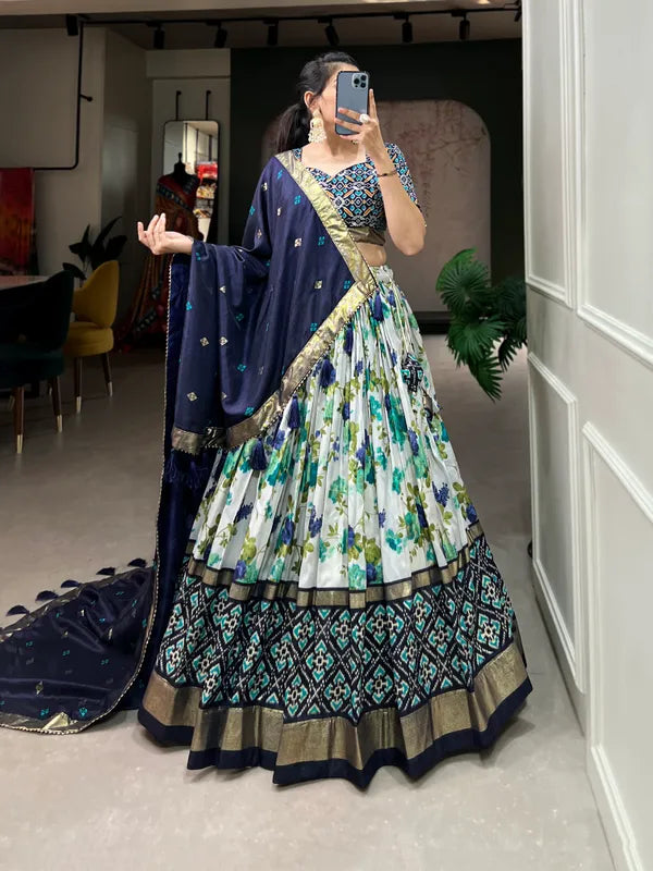 Navy Blue Dola Silk Blue Patola Print Traditional Lehenga Choli