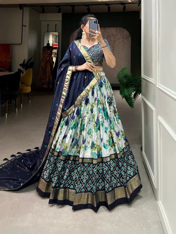 Navy Blue Dola Silk Blue Patola Print Traditional Lehenga Choli