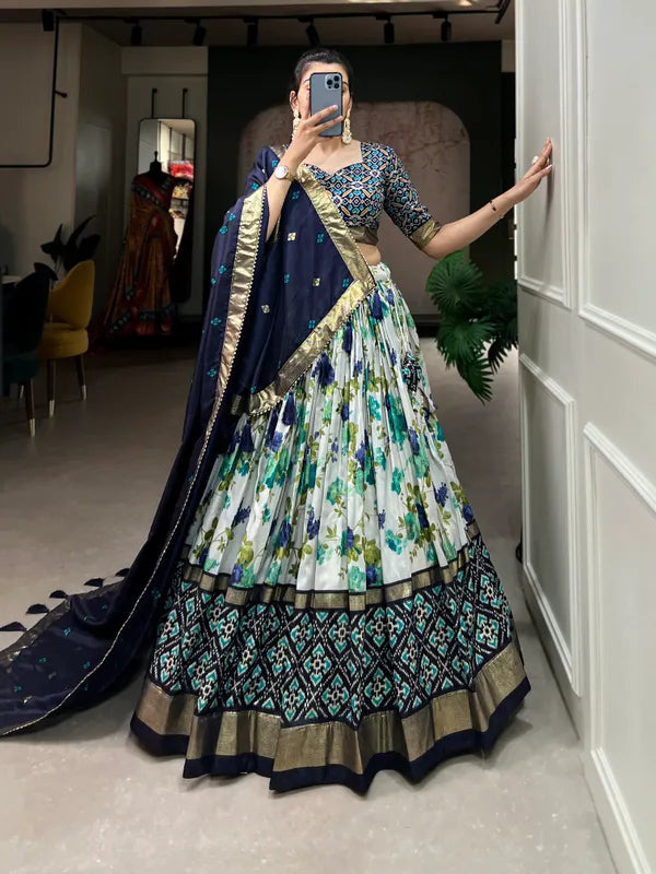 Navy Blue Dola Silk Blue Patola Print Traditional Lehenga Choli