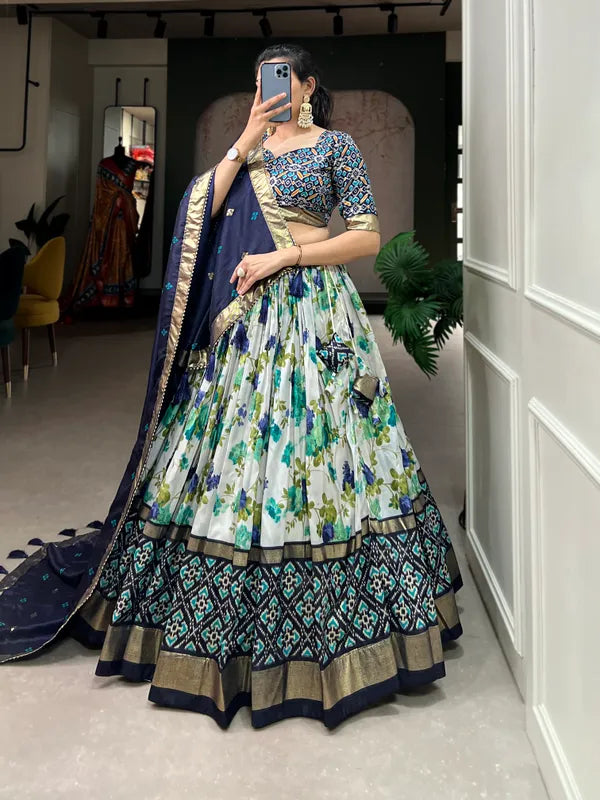 Navy Blue Dola Silk Blue Patola Print Traditional Lehenga Choli