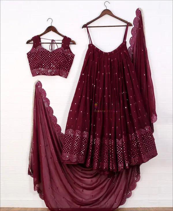 Purple Colored Faux Georgette Party Wear Embroidery Lehenga Choli