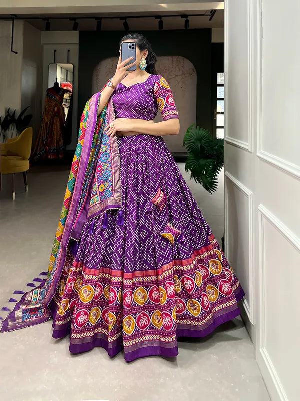 Purple Navratri Special Purple Color Patola Print Lehenga Choli
