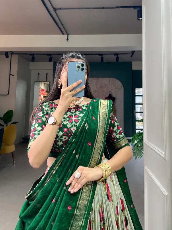 Green Navratri Special Green Color Patola Print Lehenga Choli