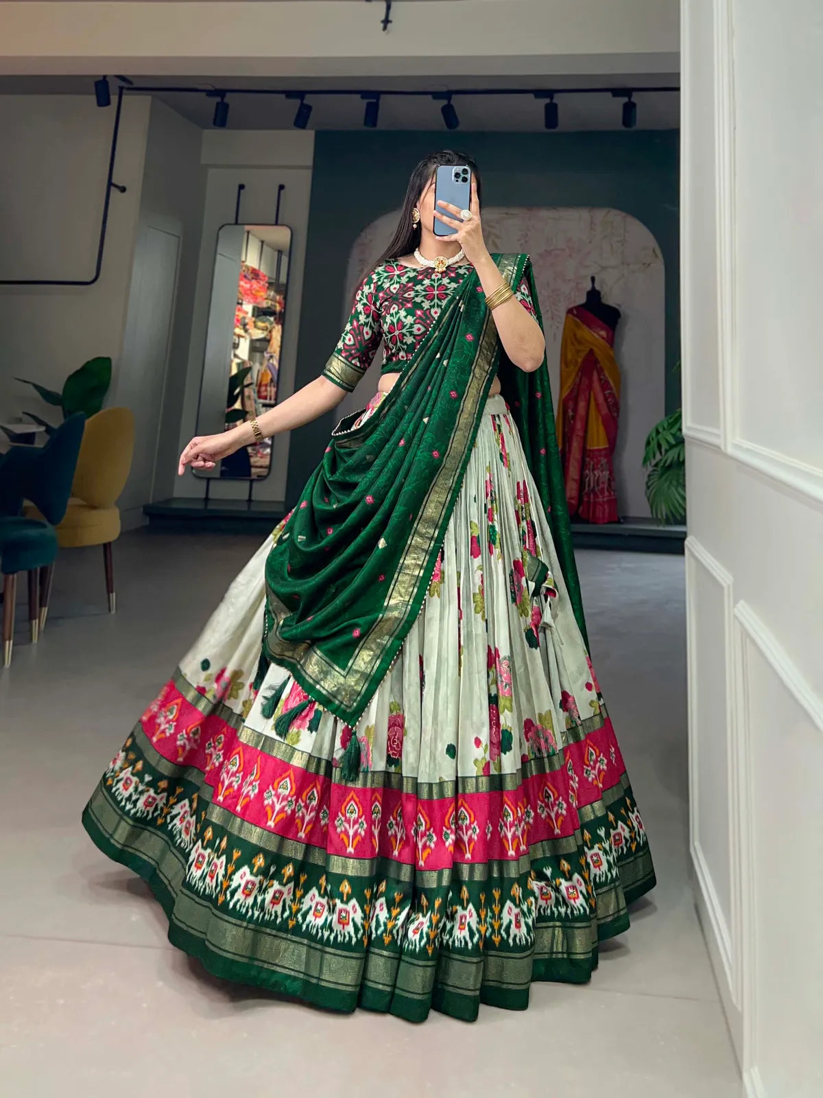 Green Navratri Special Green Color Patola Print Lehenga Choli